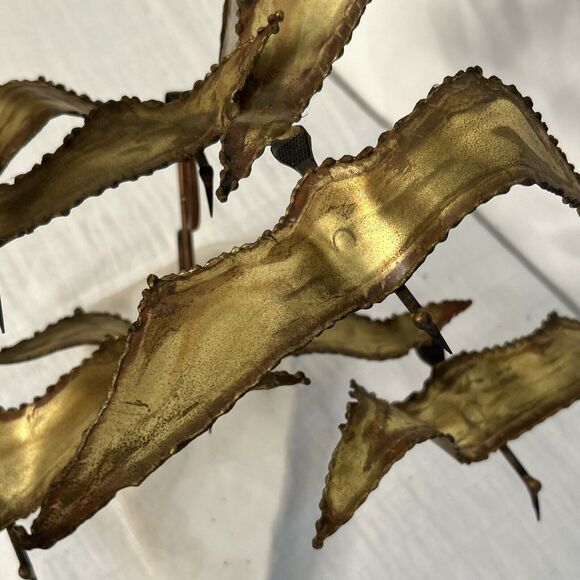 Brutalist Brass Birds in Flight Torch Cut Sculpture on Marble Base MCM 15x15 - Picture 7 of 11